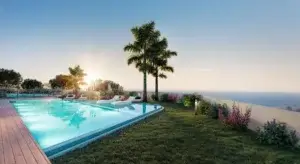 Property for Sale in Spain with pool and sunset in the horizon