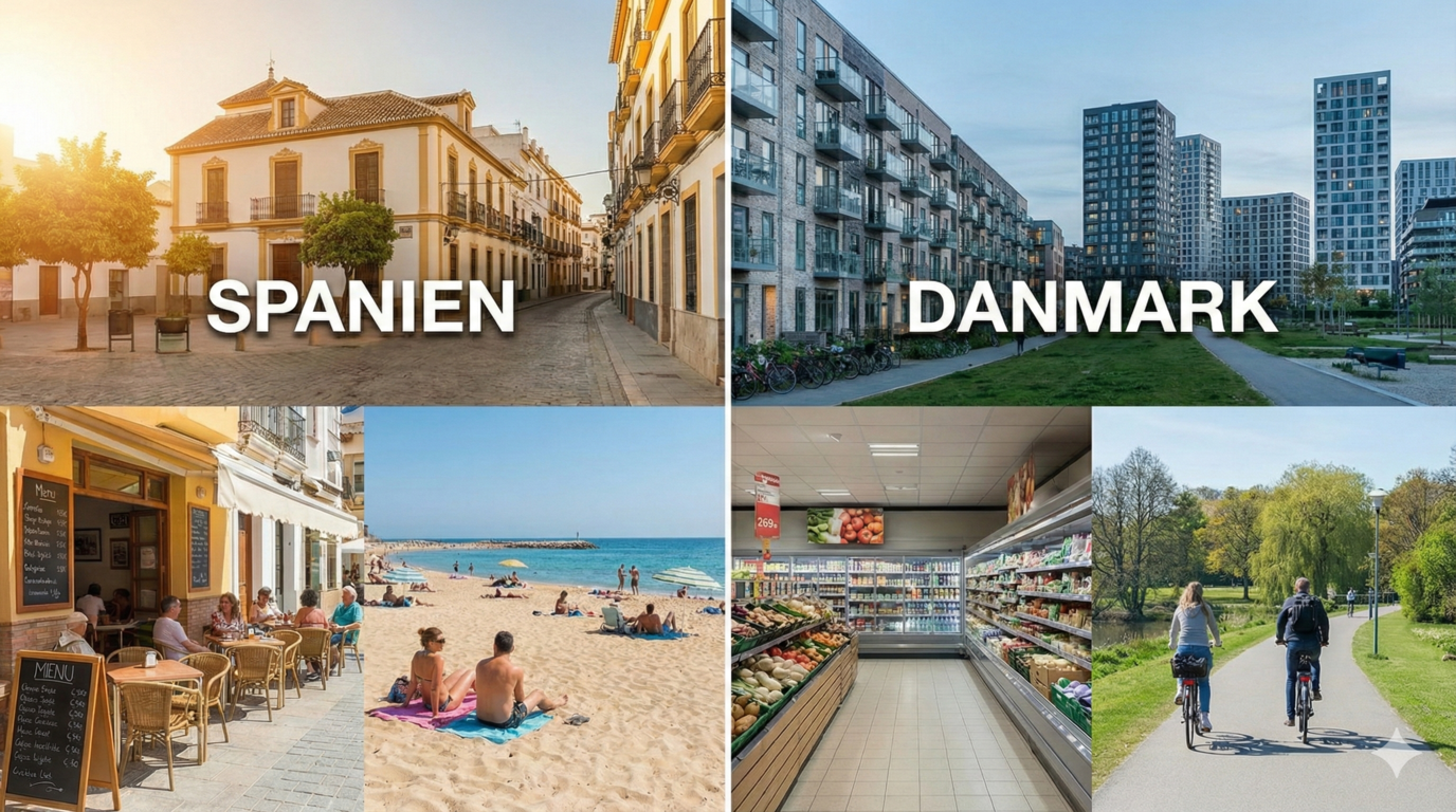 Spanien vs Danmark Leveomkostninger boligpriser