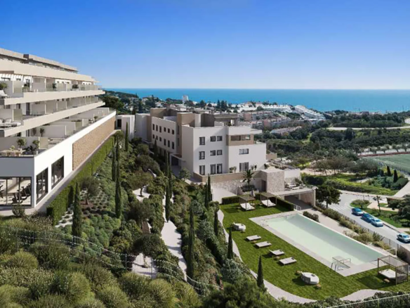 Exterior view of Almare Cala de Mijas apartments with terraces and panoramic Mediterranean sea views