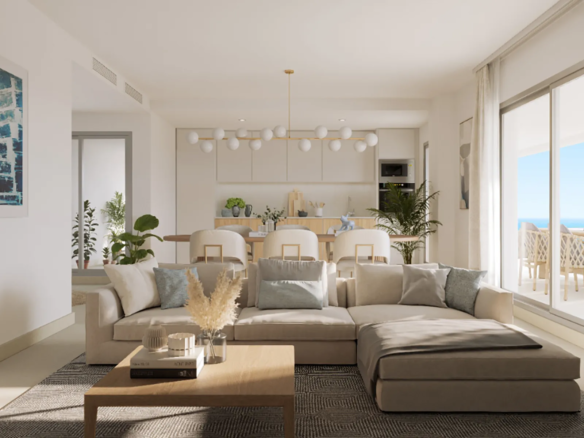 Bright living room with direct access to terrace and sea views in Almare Cala de Mijas apartment