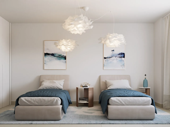 Bright secondary bedroom with modern design and natural light in Almare Cala de Mijas apartment