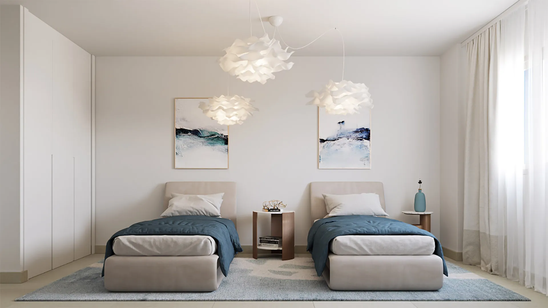 Bright secondary bedroom with modern design and natural light in Almare Cala de Mijas apartment