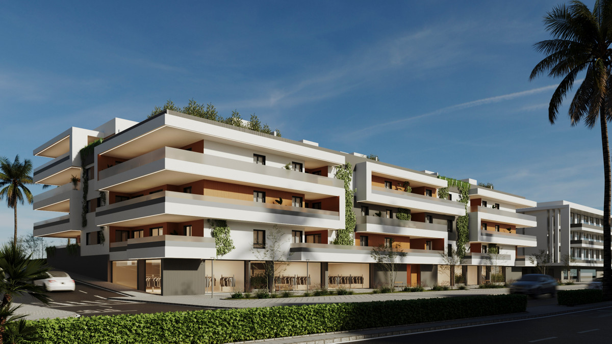 Armonia – San Pedro de Alcántara - modern luxury apartment complex exterior with white horizontal facades, terraces and tropical landscaping