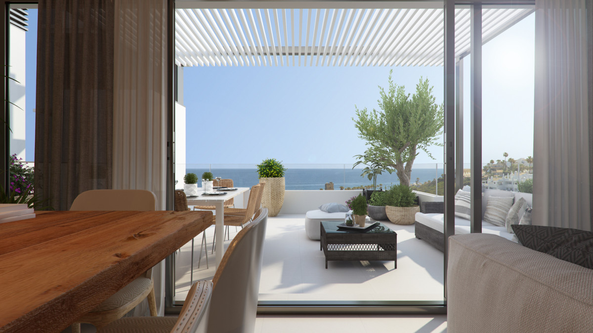 Arrecife – Casares – Überdachte Terrasse mit Meerblick, Lounge, Essbereich und Pergola