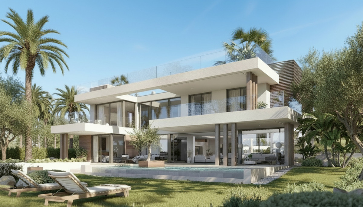 Azahar de Nagüeles – Nagüeles - modern luxury villa exterior with pool, lush gardens and rooftop terrace in Málaga
