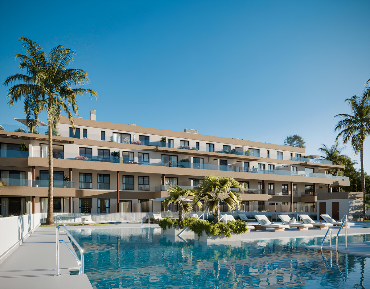 Balance Nova - Mijas - luxury residential complex exterior with large communal pool, sun loungers and palm trees