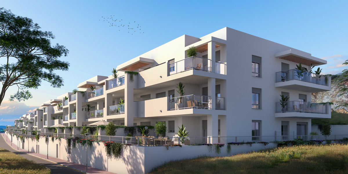 Blossom Benalmadena Fase II – Benalmadena - modern white residential exterior with terraces, balconies and lush greenery on the Costa del Sol