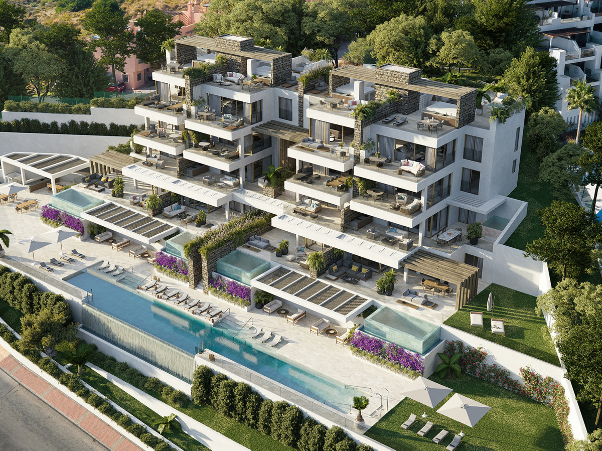Boutique Project – La Cala de Mijas - luftfoto af terrассerede luksusejendomme med infinity-pools, bougainvillea og landskabshaver