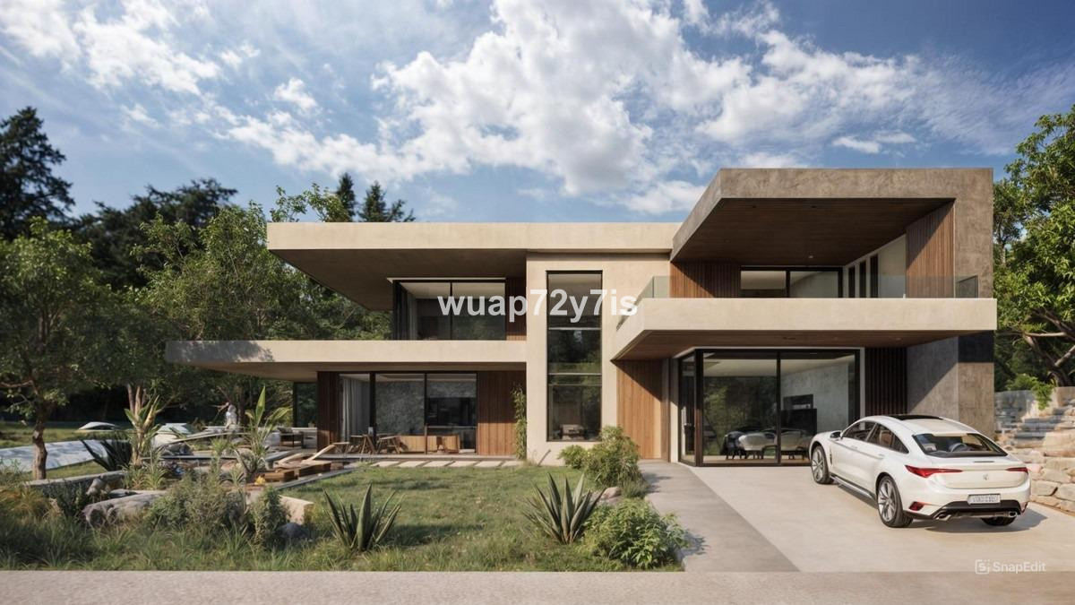 Detached Villa Estepona – Estepona - moderne to-etagers facade med træbeklædning, flade tage, store glaspartier, have og carport
