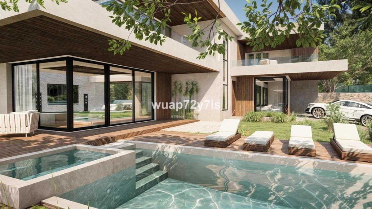 Detached Villa Estepona – Estepona - udendørs poolterasse med solsenge og moderne to-etagers facade