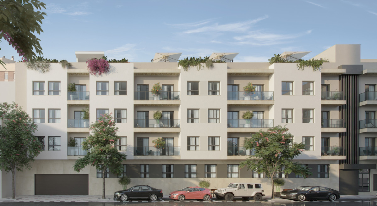 Malaga Centrum – Málaga Centro - moderne woongevels met balkons, dakterrassen en parkeerplaatsen op straatniveau in Málaga Centro