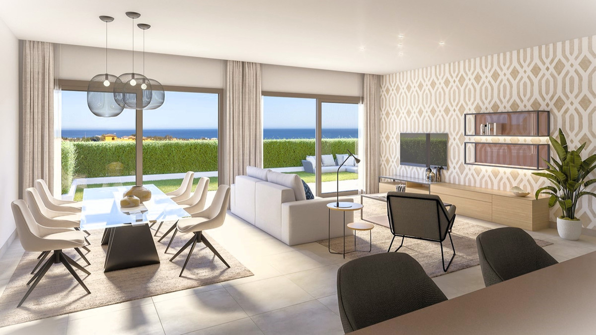 Marine Hills – Stage 2 – Estepona - open-plan living and dining area with floor-to-ceiling windows and sea views