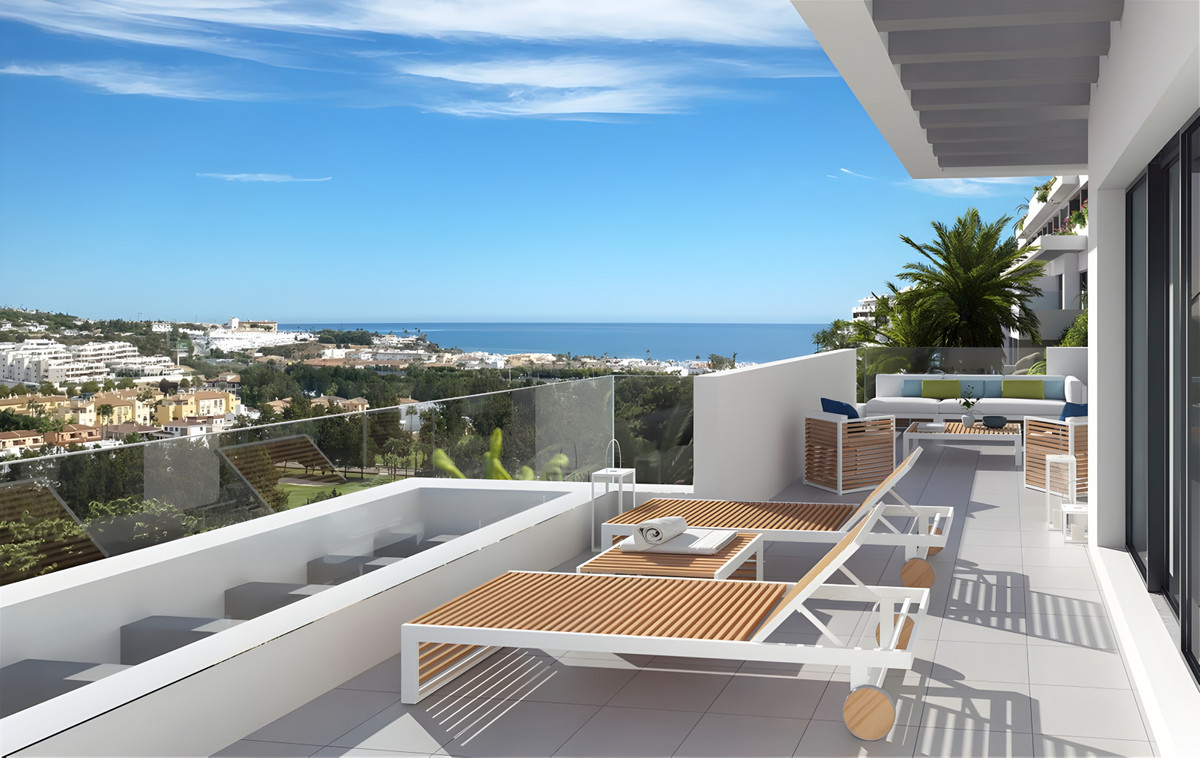 Navigolf Suites 2 – La Cala de Mijas - sun-drenched terrace with loungers, plunge pool and panoramic sea views