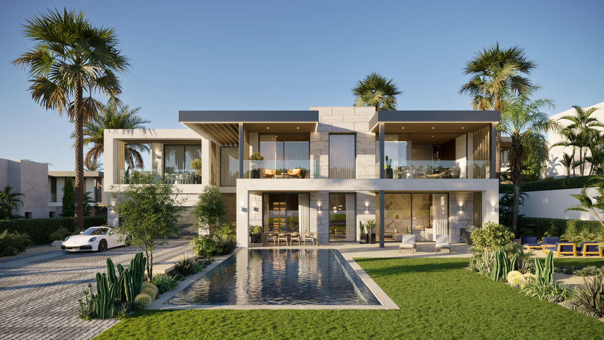 Ocean 11 – Bel Air - modern two-storey luxury villa exterior with private pool, lush garden, and palm trees