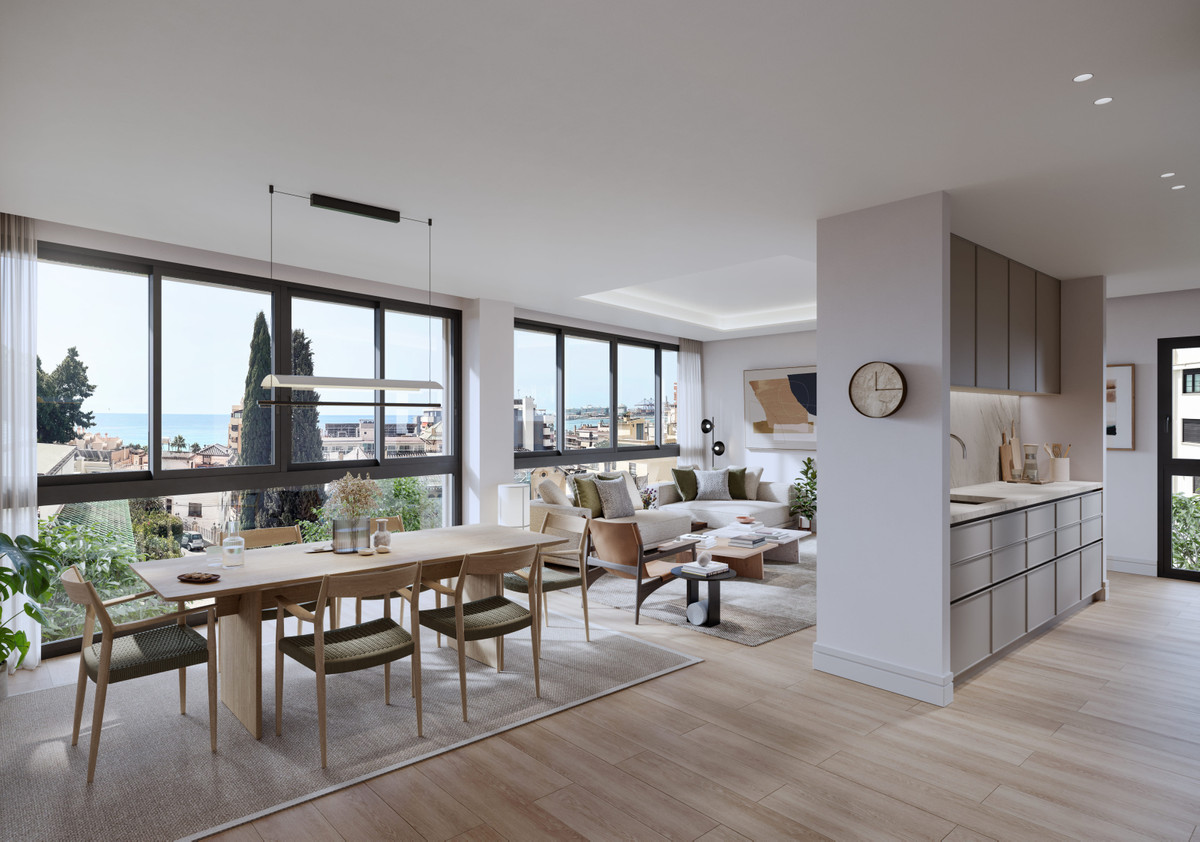Ramal de Monte Sancha 8 – Apartments – Málaga Este - Offener Wohn- und Essbereich mit atemberaubendem Meerblick