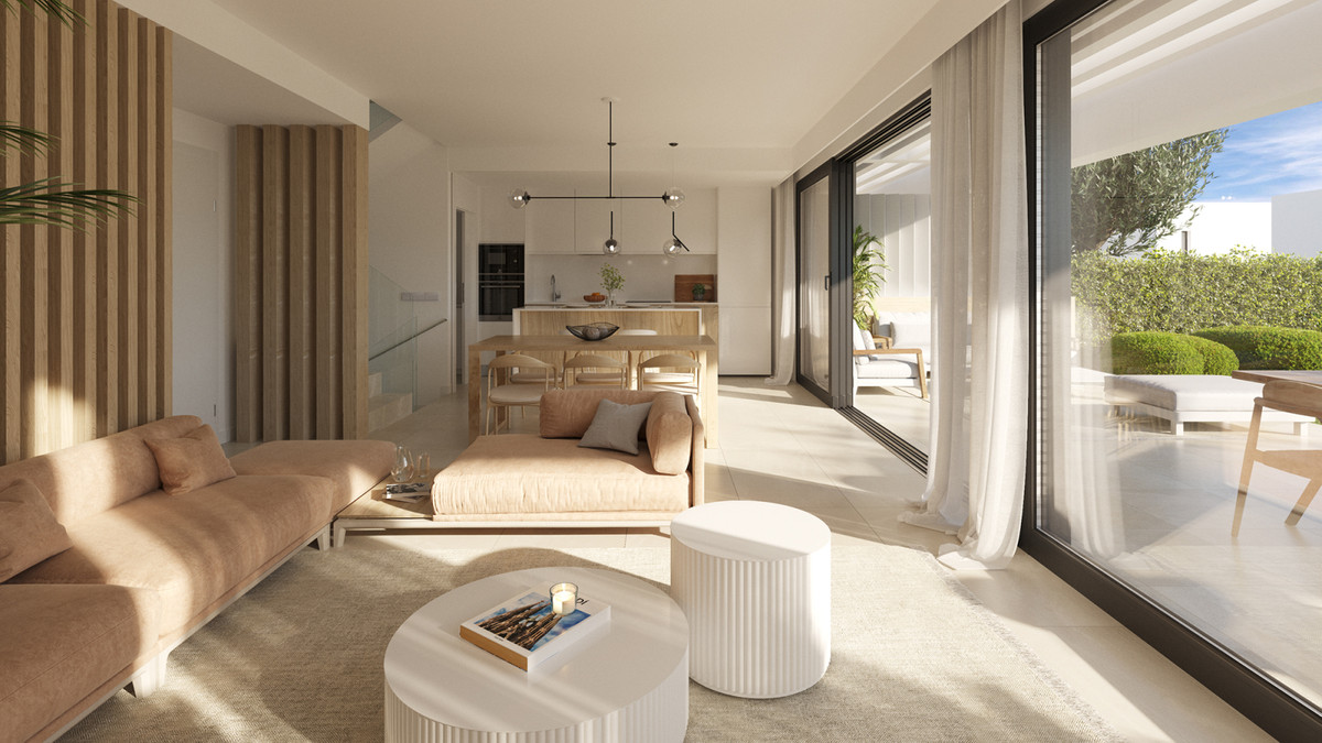 Serene Atalaya – Phase 1 – Atalaya - open woonkamer met toegang tot terras, neutrale tinten en moderne keuken