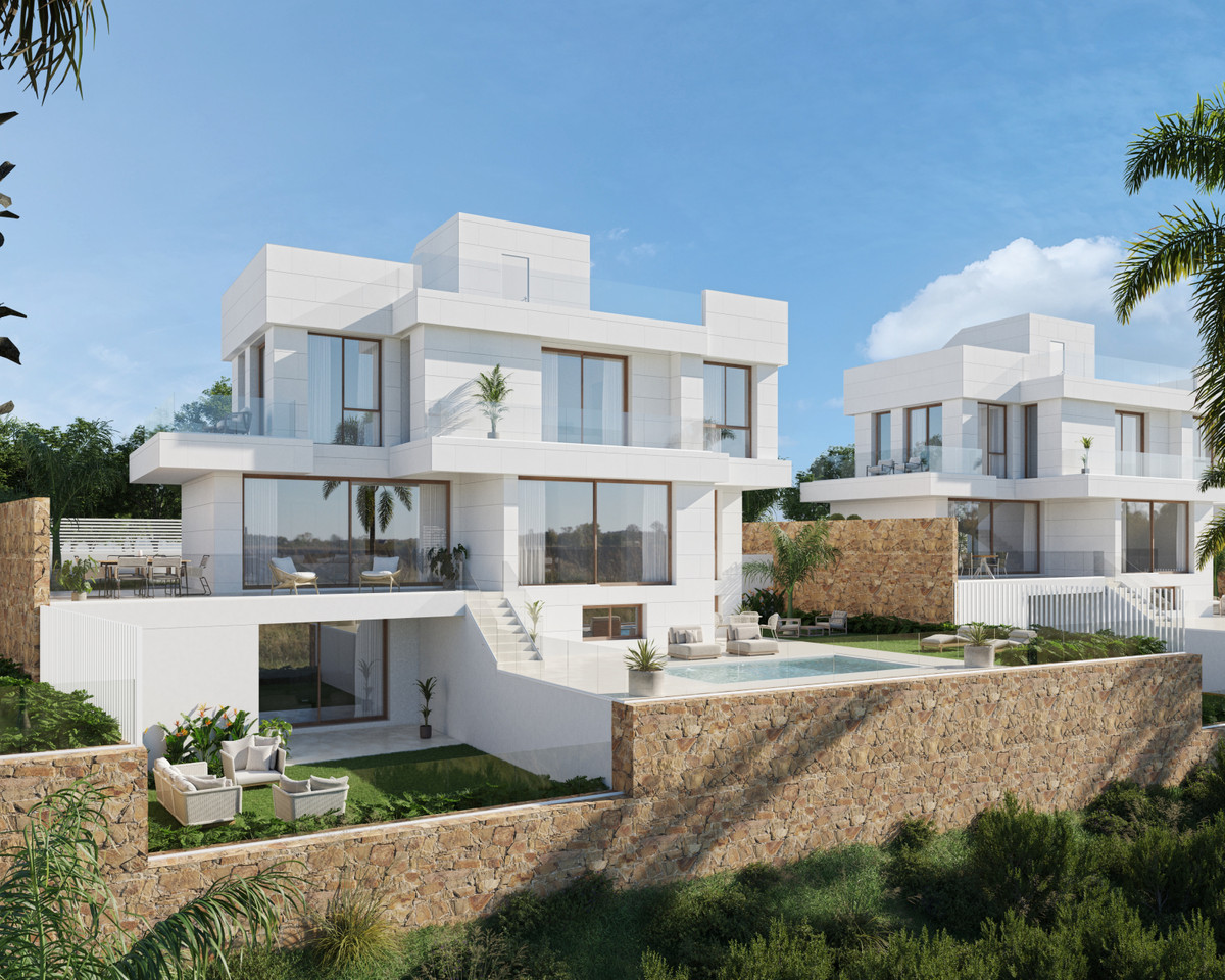 Swing and Sea Villas – Estepona - moderne hvide kubiske villaer med privat pool, terrasser og landskabshaver på en skråning