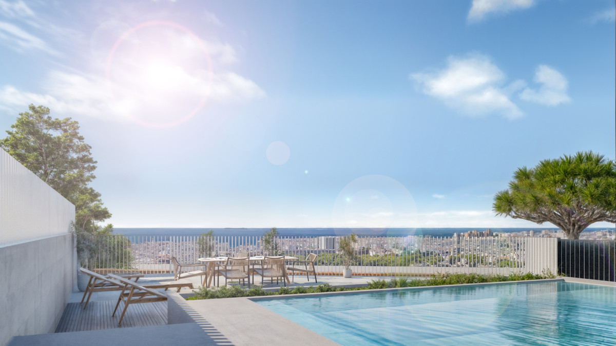 The Oak 48 – Estepona - rooftop infinity pool terrace with panoramic sea and city views under a bright blue sky