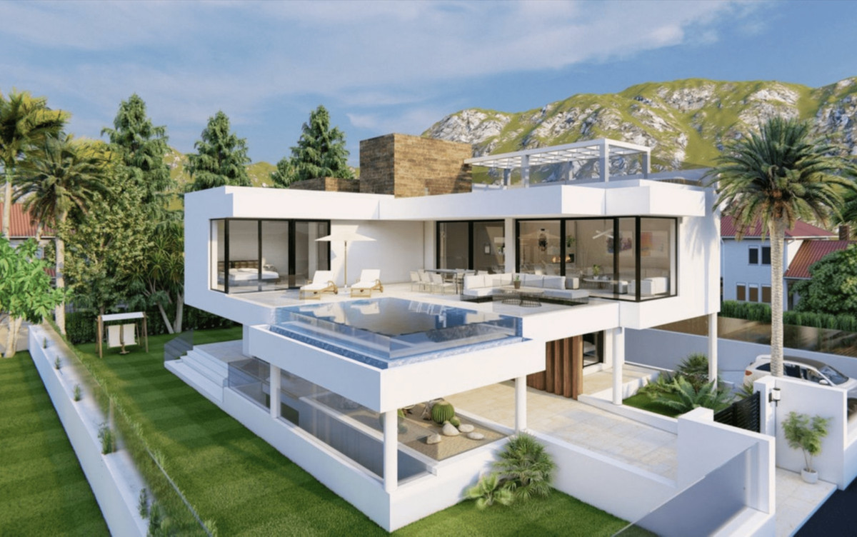 Villa 001 Marbesa – Marbella – moderne weiße Luxusvilla mit Infinity-Pool, Dachterrasse und Bergpanorama
