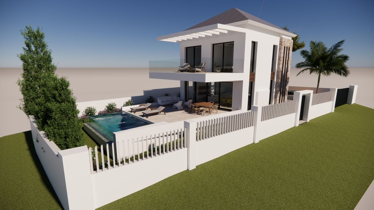 Villa en Marbella Este – Marbella - moderne toetagers hvid villa med privat pool, terrasse og landskabshave