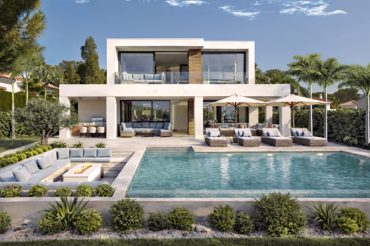 Villa Entrelagos I – La Cala Golf - modern luxury villa exterior with infinity pool, fire pit lounge and sun terrace