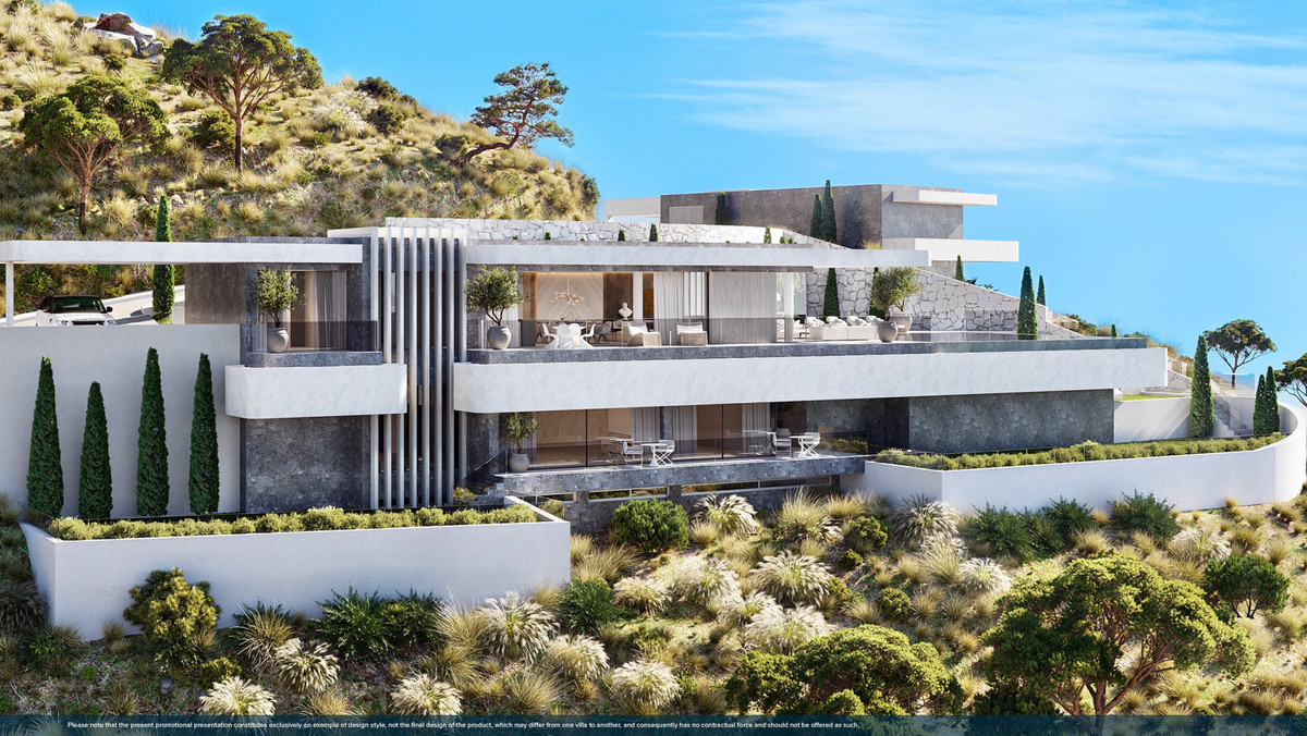 Vista Lago Residences – Benahavís - moderne bakke-villa med terrasser, stenbeklædning og middelhavshave
