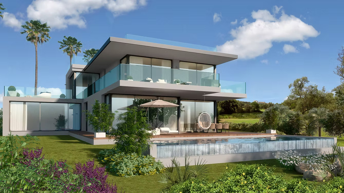 Cabopino Gardens – Villa 8 – Cabopino - moderne twee verdiepingen tellende villa met glazen balustrades, infinity pool en aangelegde tuin