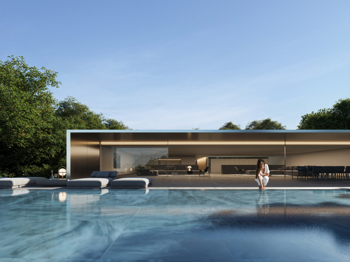 Villa OAK – San Roque - infinity pool and minimalist open-plan pavilion with lush garden backdrop