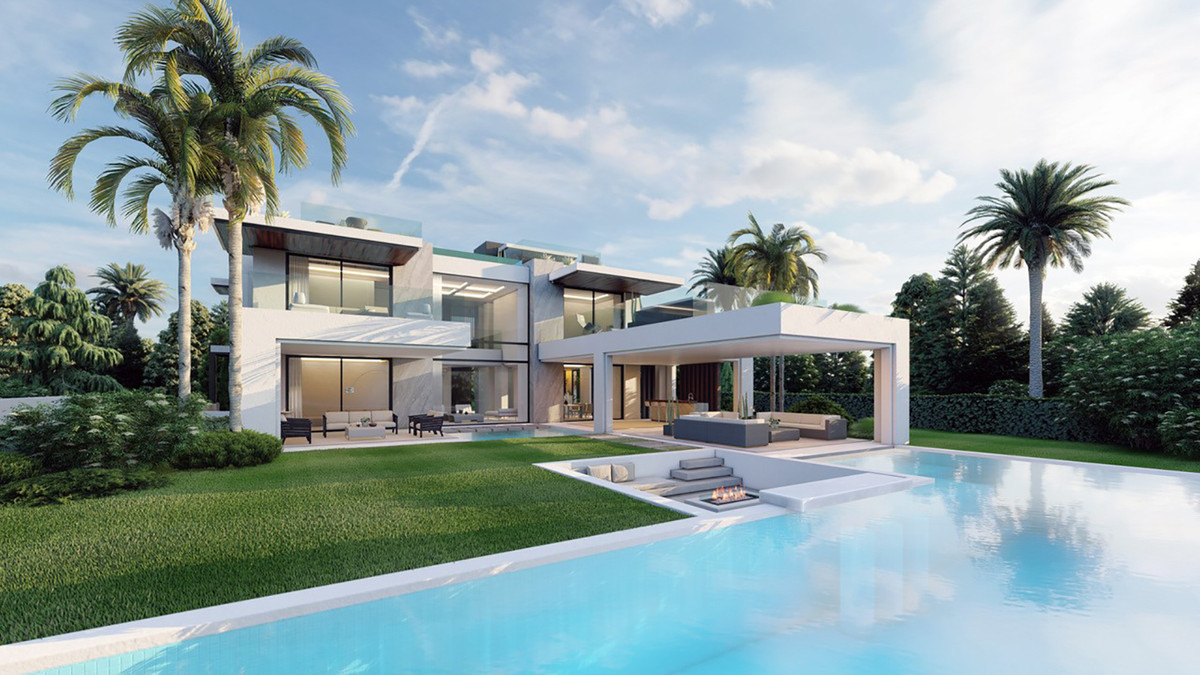 Ernira – The Golden Mile – Moderne Luxusvilla mit Infinity-Pool, üppigem Garten und Palmen an der Costa del Sol