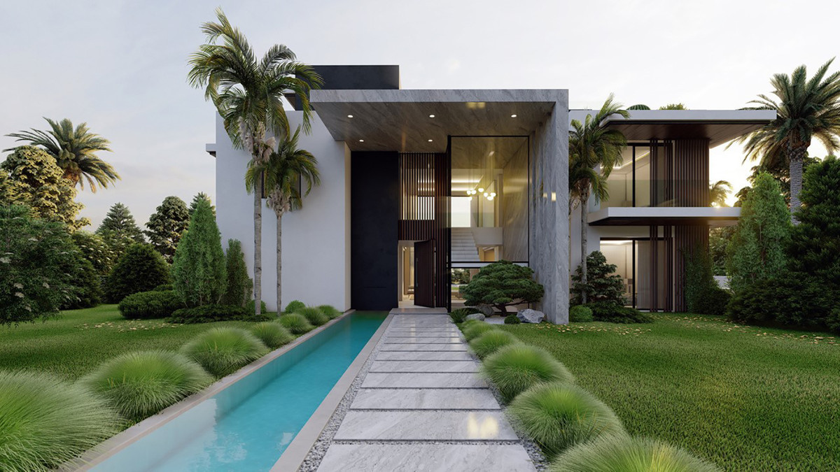 Ernira – The Golden Mile – Moderne Luxusvilla mit Spiegelpool, Steinweg und tropisch gestalteten Gärten
