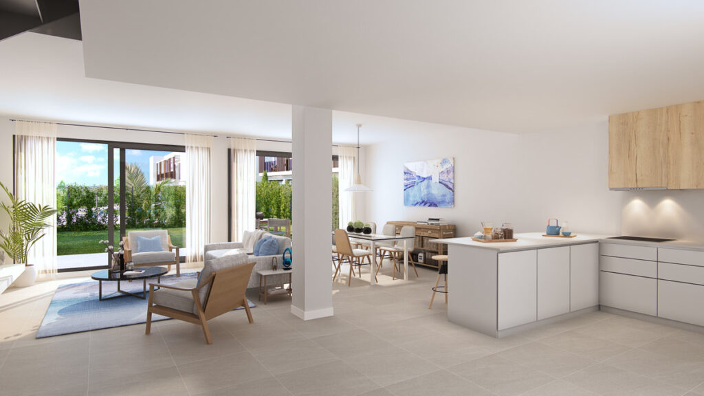 Adel San Roque – San Roque - open-plan kitchen, dining and living area with large garden-facing glazed doors