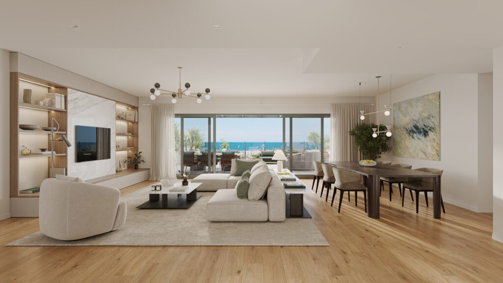 Alura Living FASE I – Casares - open-plan living and dining room with sea views and floor-to-ceiling glass doors