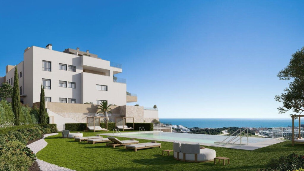 Almare – Mijas - luxe nieuwbouw exterieur met overloopzwembad, aangelegde tuinen en panoramisch zeezicht aan de Costa del Sol