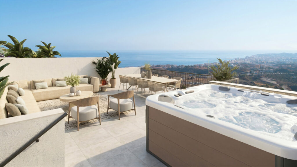 BUENAVISTA VIEWS – Mijas - luksus tagterasse med jacuzzi, udendørs lounge, spiseplads og panoramisk havudsigt over Costa del Sol