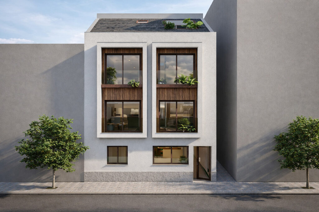 San Salvador 31 – Fuengirola - moderne hvid stukfacade med store træindfattede vinduer og grønt tagmiljø