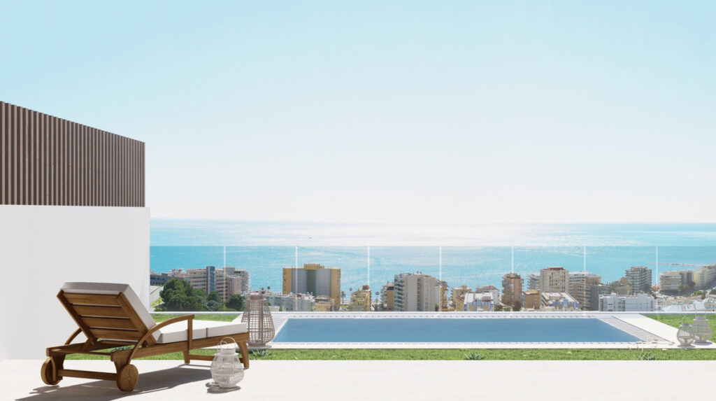 Vista Linda Luxury Villas – Fuengirola – solterrasse med privat infinity-pool og panoramautsikt over Costa del Sol-kysten