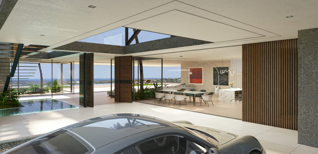 Villa Tierra Almenara Golf – San Roque - open-plan interior with dining area, pool, and panoramic sea views